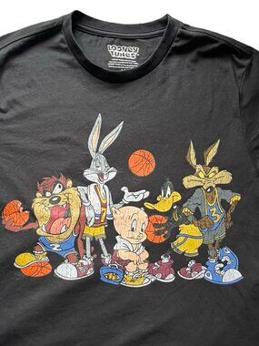Looney Tunes Basketball Graphic Tee Black Retro Cartoon T-Shirt Bugs Bunny S/M